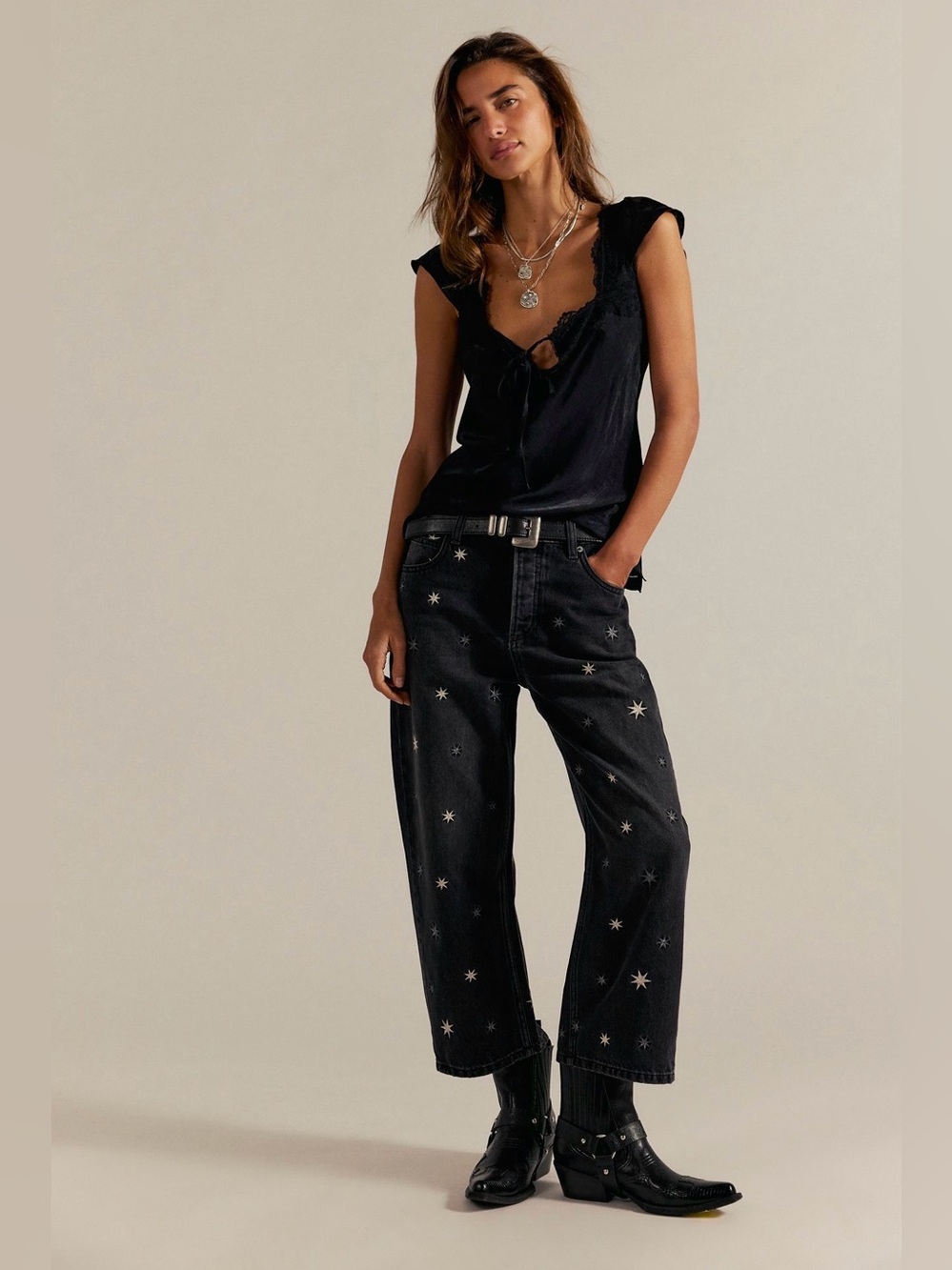 FP We the Free Deep Trance Shine Embroidered Dropped Boyfriend Jeans -NWT - Picture 6 of 11